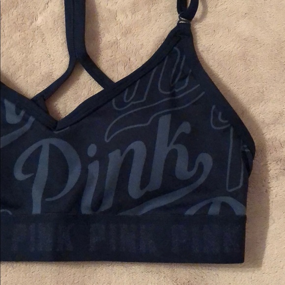 VS PINK Ult Lightly Lined Sports Bra Blue logo - Picture 2 of 7
